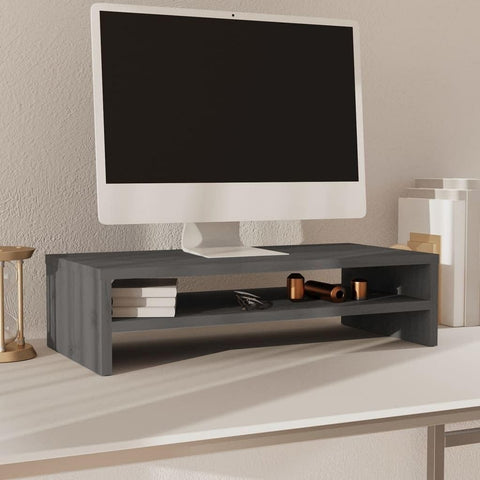 vidaXL Superior Quality Solid Pinewood Monitor Stand with Practical Storage Shelf Solution and Stress-Reducing Design - Ideal for Home and Office Use