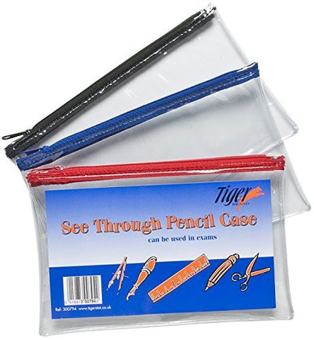 6 x Clear Exam Pencil Case See Through 20cm x 12.5cm Zip Bag Transparent Extra Strong