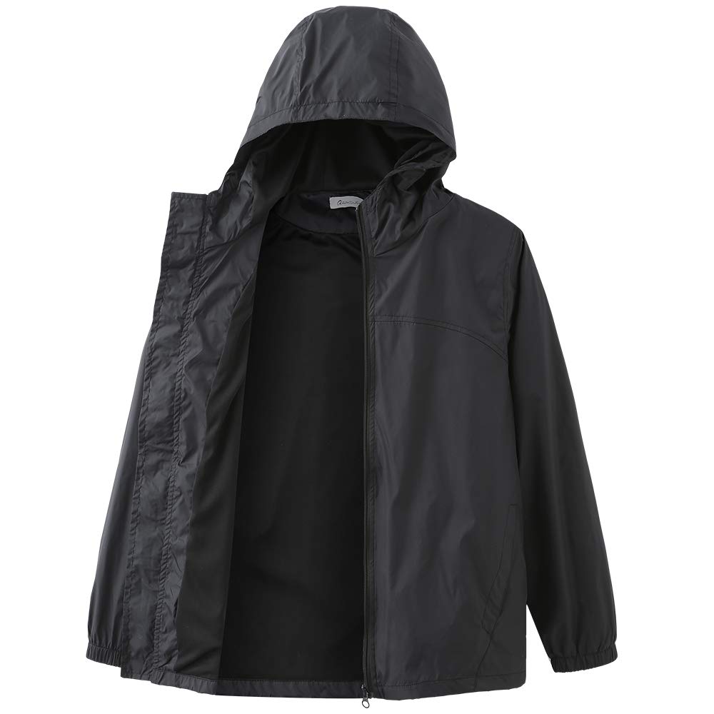 GRANDWISH Boys Waterproof Rain Jacket, Lightweight Active Hooded Raincoat, Black XS-6