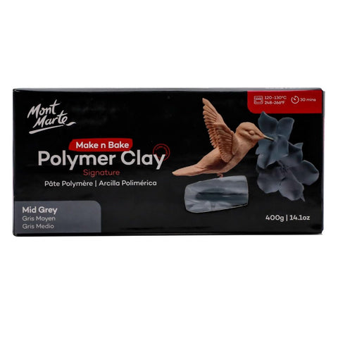 Mont Marte Make n Bake Polymer Clay Signature Mid Grey 400g (14.1oz) Block, Bake in Oven, Soft and Smooth, Sculpting, Craft, DIY DÃ©cor, Jewelry