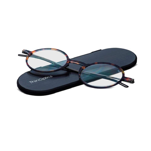 ThinOptics Unisex Adult Glasses Reading, Regular Case / Round Tortoise, 1.00 US