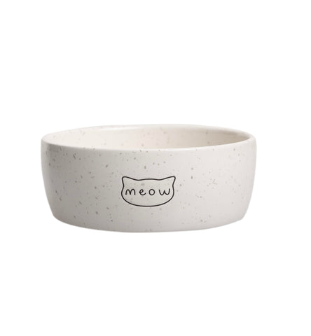 Pearhead Meow Ceramic Cat Bowl, Holds 1.3 Cups, Small Food and Water Bowl for Cats, Pet Dish, Microwave and Dishwasher Safe