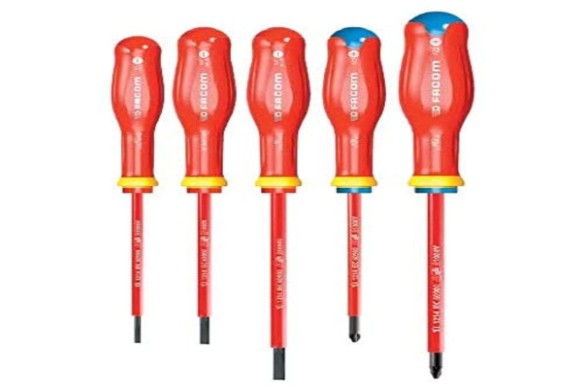 FACOM - Set of 5 Protwist Flat and Phillips Insulated Screwdrivers - ATP.J5VE - Soft Grip Handle for Extra Comfort - Safe to Use - Long Life - For Professionals and Individuals