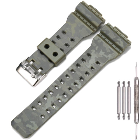 MCXGL 16mm Resin Strap Compatible with Casio ga110 ga100 ga120 gd100 g8900 Men's Rubber Replacement Watch Band (Camo army green)