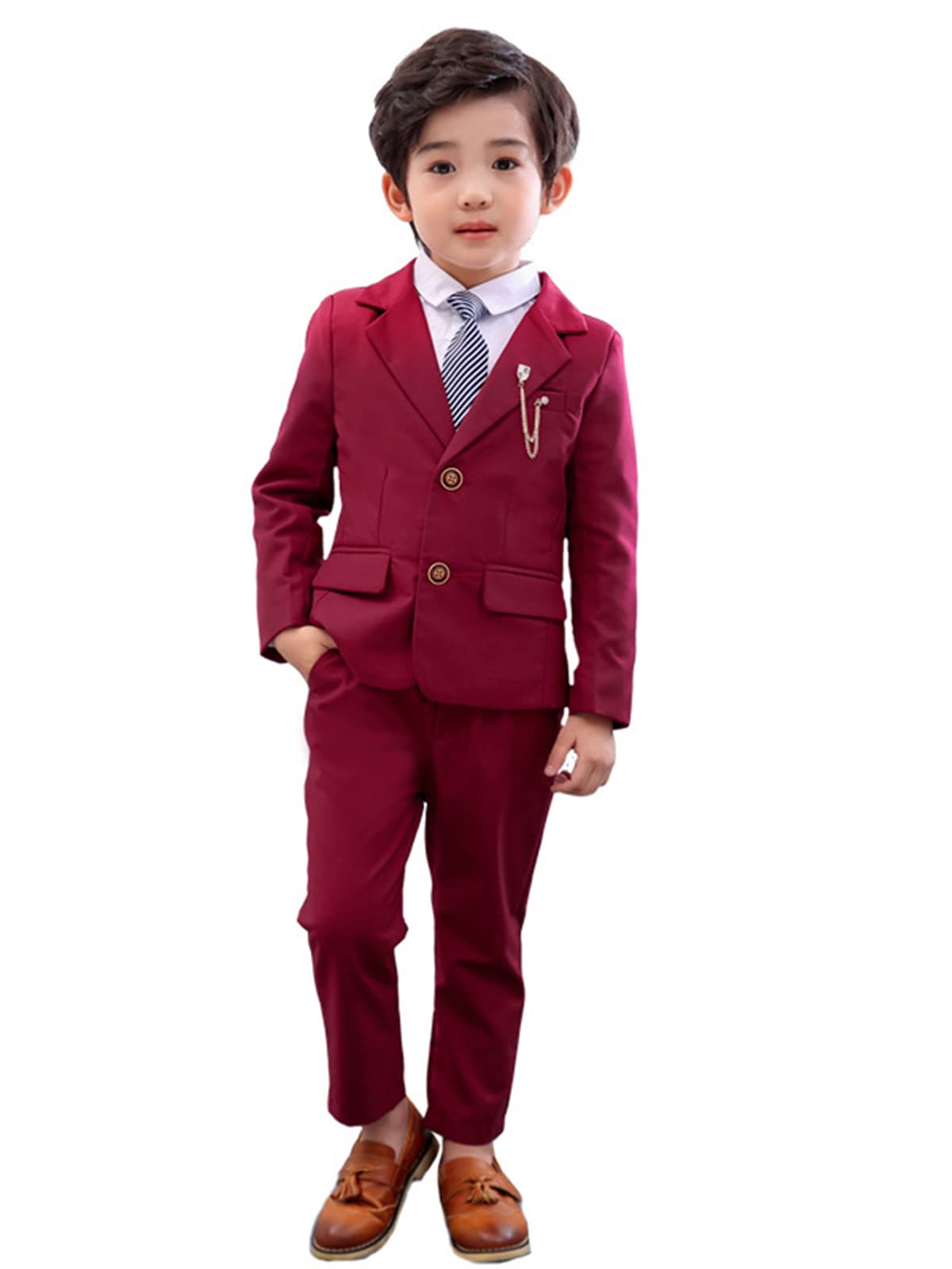 LOLANTA 2 Piece Boys Suits Set, Kids Blazer & Trousers, Leisurewear or Wedding Party Pageboy Outfit, Burgundy, 8-9 Years, 140