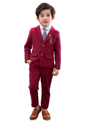 LOLANTA 2 Piece Boys Suits Set, Kids Blazer & Trousers, Leisurewear or Wedding Party Pageboy Outfit, Burgundy, 8-9 Years, 140