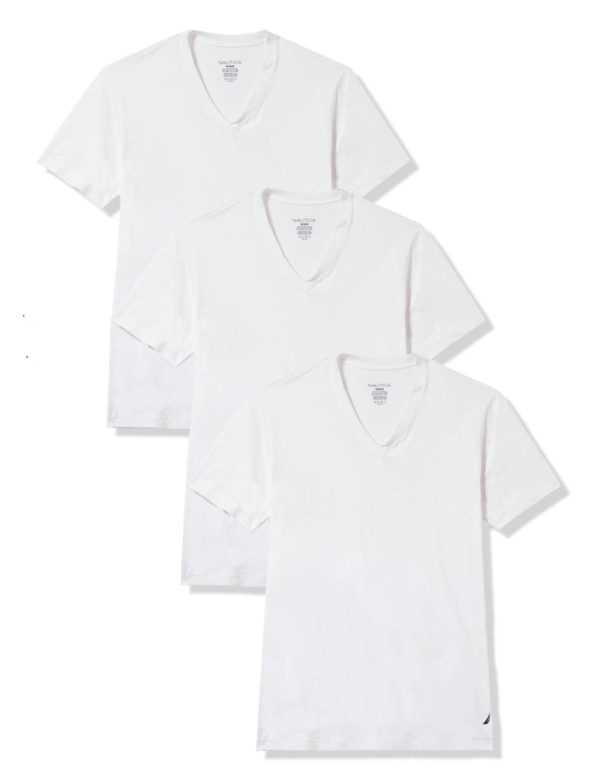 Nautica Men's 3-Pack Cotton Stretch V-Neck T-Shirt, White, S
