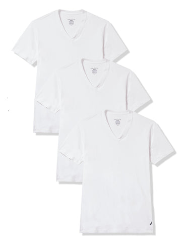 Nautica Men's 3-Pack Cotton Stretch V-Neck T-Shirt, White, S