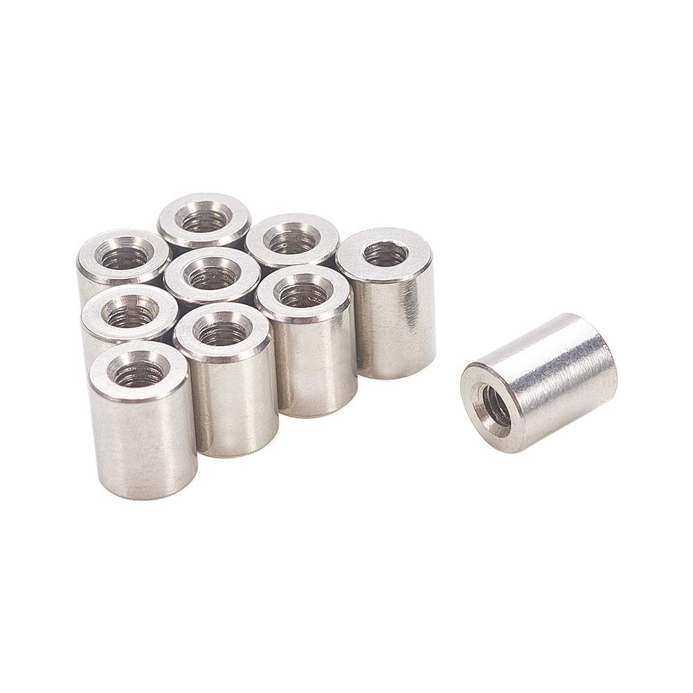 MroMax 10PCS M4x8x10mm Threaded Round Connector Nuts Sleeve Rod bar Stud Nut Stainless Steel 304 Silver Tone