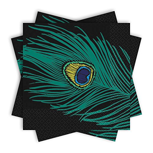 Amscan Party Perfect Teal Peacock Plumes Print Luncheon Tableware Napkins (Pack Of 16), Multicolor, 6.5"x 6.5"