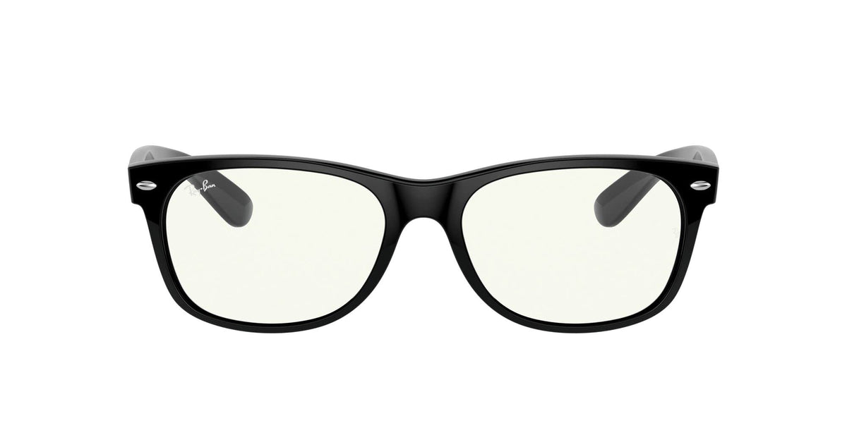 Ray-Ban RB2132F New Wayfarer Low Bridge Fit Square Sunglasses, Black/Clear, 52 mm