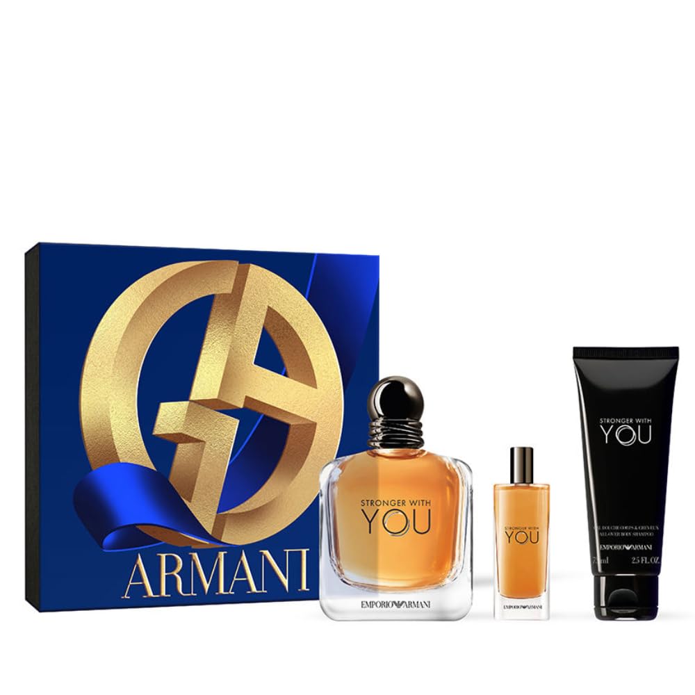 Emporio Armani Stronger With You 3-Pcs Gift Set For Men (3.4 Fl Oz Eau de Toilette Spray, 0.5 Fl Oz Eau de Toilette Spray, 2.5 Fl Oz Shower Gel)