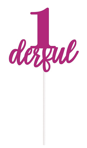 Pink "1derful" Baby Shower Cake Topper (1 Pc.) - Adorable & Elegant Decoration for Celebrating the Arrival of Your Little One