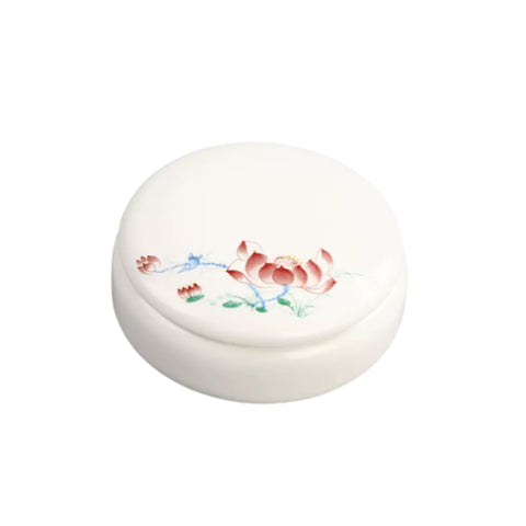 MELUNG Hand-Painted Chinese Lotus Ceramic Box - Portable and Versatile Storage Treasure