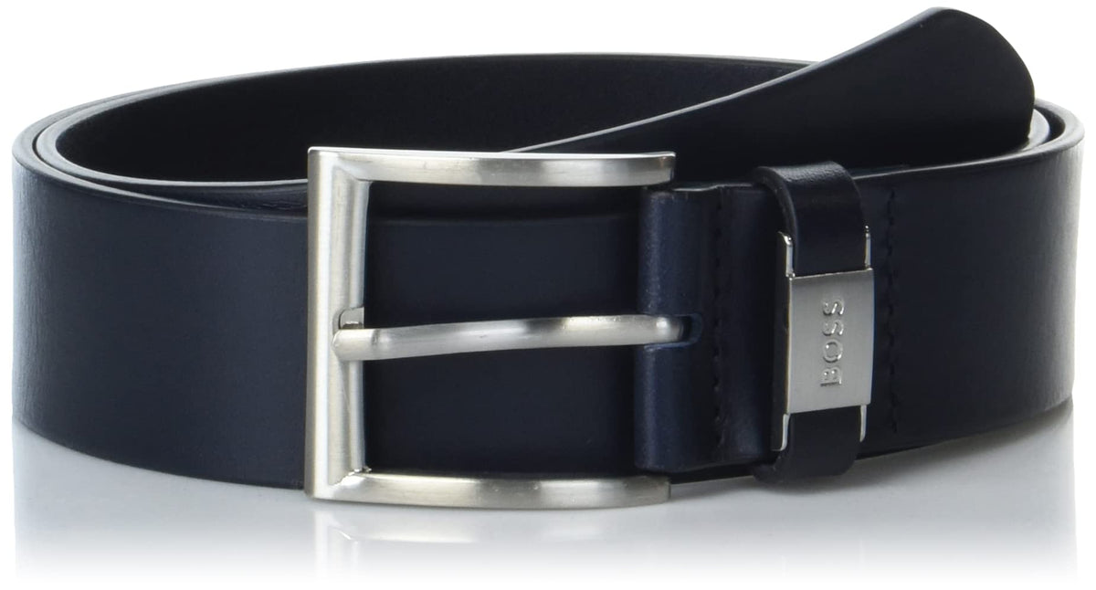 BOSS Thick Silver Buckle Smooth Leather Belt