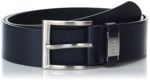 BOSS Thick Silver Buckle Smooth Leather Belt