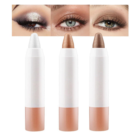 BINGBRUSH 3 Colors Cream Eyeshadow Stick,Shimmer Metallic Pearl White Coffee Glod Brown Eye Shadow Pencil,Eye Brightener Crayon for Different Eye Makeup Effect,Easy-To-Apply