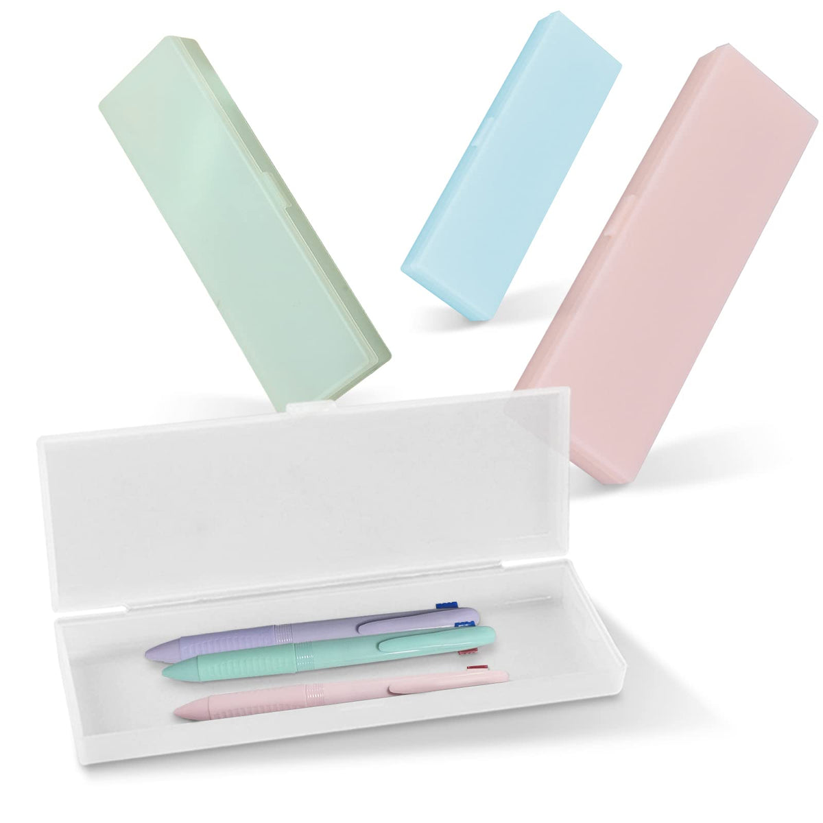 CIOUYAOS 4 Pack Clear Pencil Case,Translucent Plastic Pencil Box,Small Storage Box Stationary Organizer, Pencil Cases for Women Boys,Office School Supplies for Student Stationery (Single Layer)
