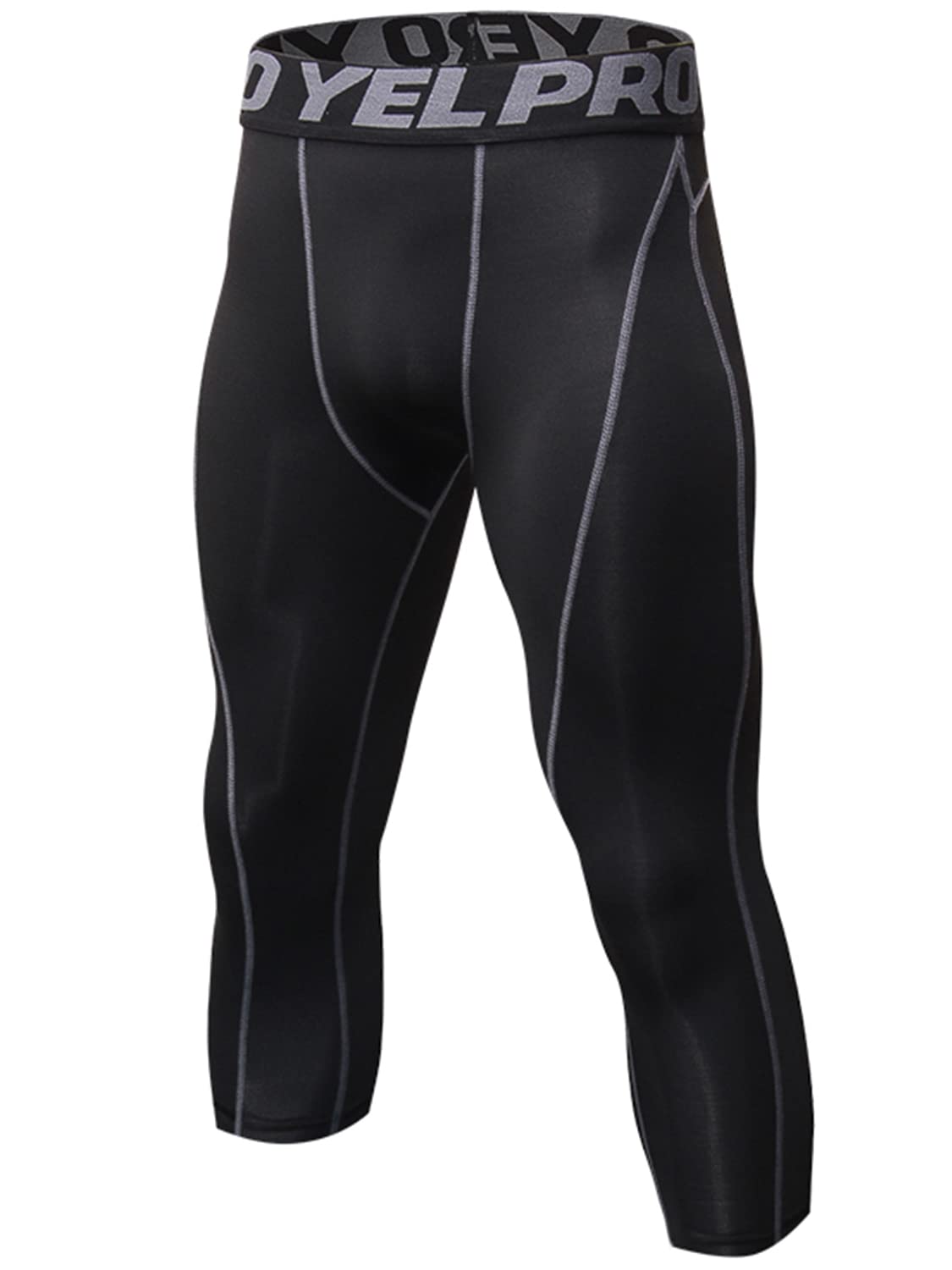 Yuerlian Mens 3/4 Leggings Men 3/4 Compression Pants Baselayer Athletic Workout Running Leggings