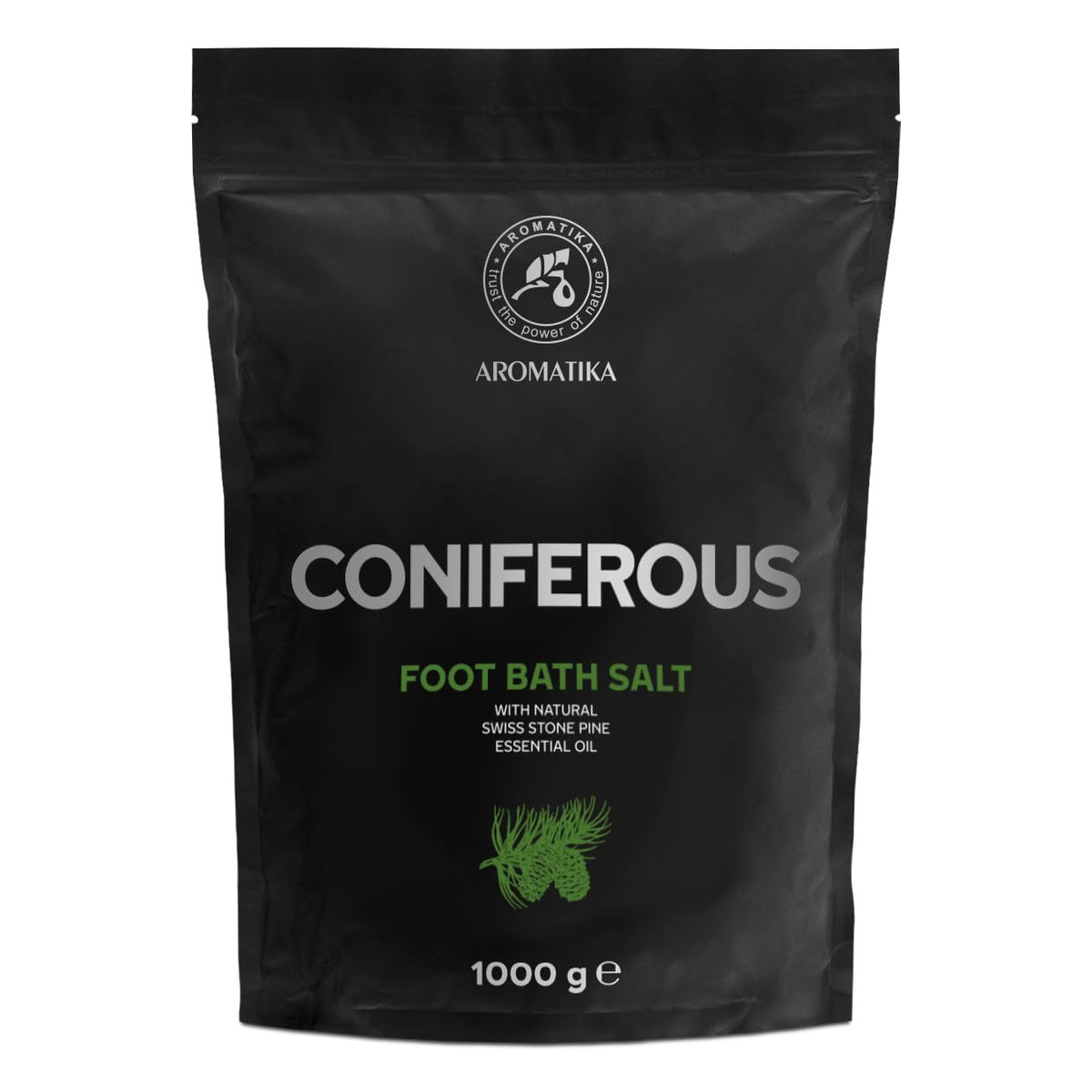 Foot Bath Salt Coniferous 1000g - Pedicure Foot Bath Salt - Foot Bath Additive with Natural Sea Salt - Swiss Stone Pine Essential Oil - Foot Care for Tired Feet - Beauty - Relaxation - Aromatherapy