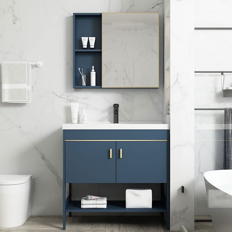 Bathroom sinks with cabinets,White Bathroom vanity cabinet Ceramic Vessel Sink,Modern Bathroom Cabinet with Door,Freestanding Single Bathroom Vanity Set w/Soft Closing Drawers and Mirror (Color : Sin