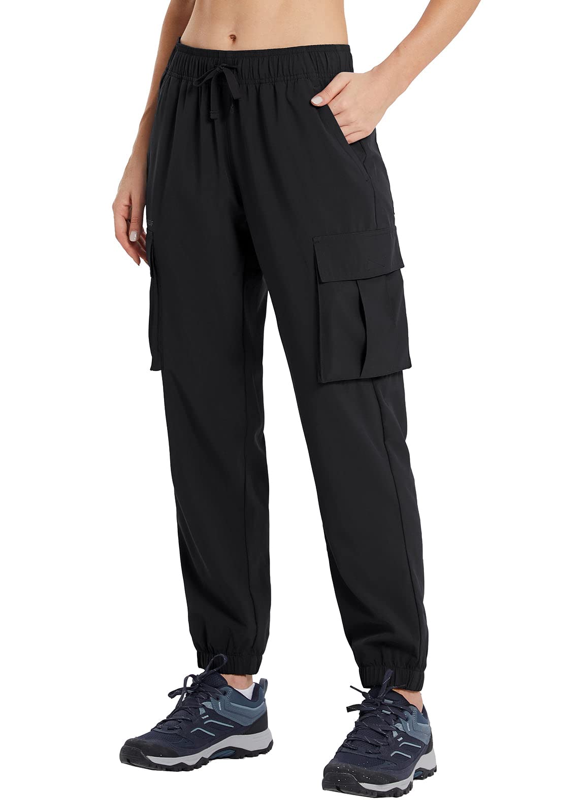BALEAF Women's Joggers Cargo Pants for Hiking Waterproof Quick Dry Lightweight Elastic Waist Pant Black Size S
