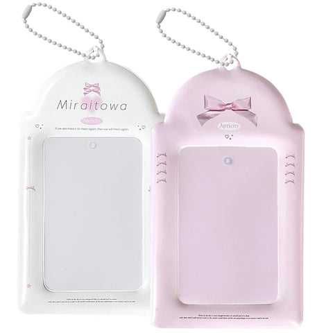 2 Pcs Photo Card Holder Keychain Id Badge Holder,Cute Photocard Holder Keychain Badge Holders,3 Inch Photocards Holder Protective Sleeves Id Case Holder,Bow Photocard Keychain Pendant Id Card Holder