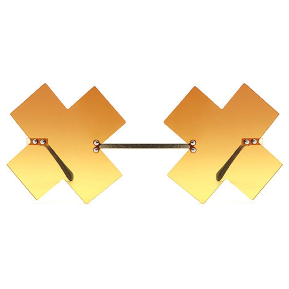 mincl Cute Rimless X Shape Sunglasses for Women Men Trendy Irregular Gradient Sun Glasses Metal Party Halloween Sunglasses (yellow)