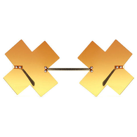 mincl Cute Rimless X Shape Sunglasses for Women Men Trendy Irregular Gradient Sun Glasses Metal Party Halloween Sunglasses (yellow)