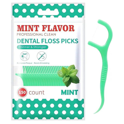 Generic 150 Count Mint Flavored Dental Flosser Picks, Deep Cleaning Dental Floss for Proper Oral Care, Portable Disposable Hygienic Flosser for Travel Daily Life, Green