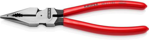 KNIPEX 08 21 185 Pointed Combination Pliers with Plastic Coated Black Atramentized 185 mm