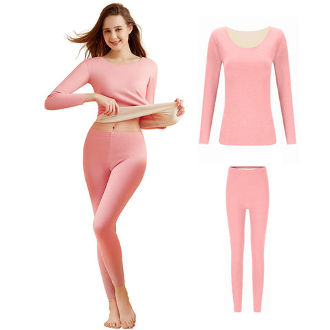 Merdia Thermal Underwear for Women Long Johns Base Layer Stretch Soft Thermal Top and Bottom Set for Winter, Pink, XXL