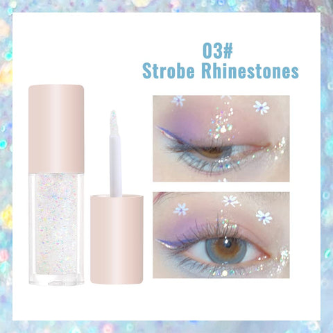 Erinde Liquid Glitter Eyeshadow Eyeliner -Korean Makeup, | Tear Drop, Shimmer Metallic, Lightweight Water Texture, Long Wearing | Loose Glitter Glue for Crystals Eye Glitter #03 Strobe Rhinestones