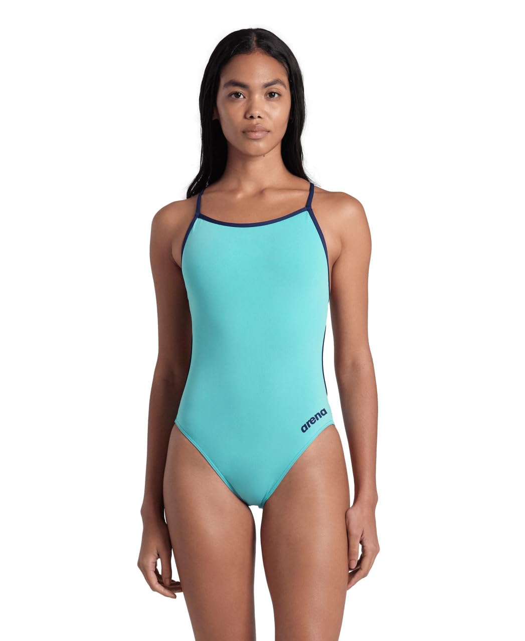 ARENA Women's Standard Performance Solid Lace Back Swimsuit, Water Navy