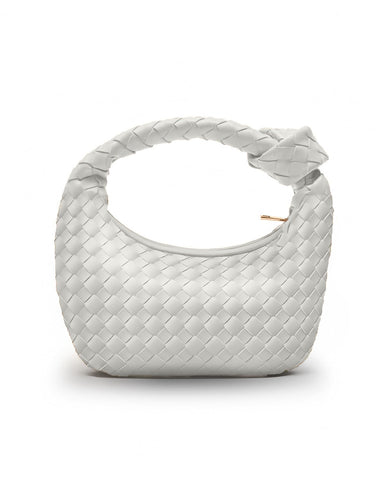 Apryl Woven Purse - Woven Bags for Women - Leather Hobo Handbags - Fashion Knotted Small Top Handle Clutch - Soft Vegan Leather, White, S