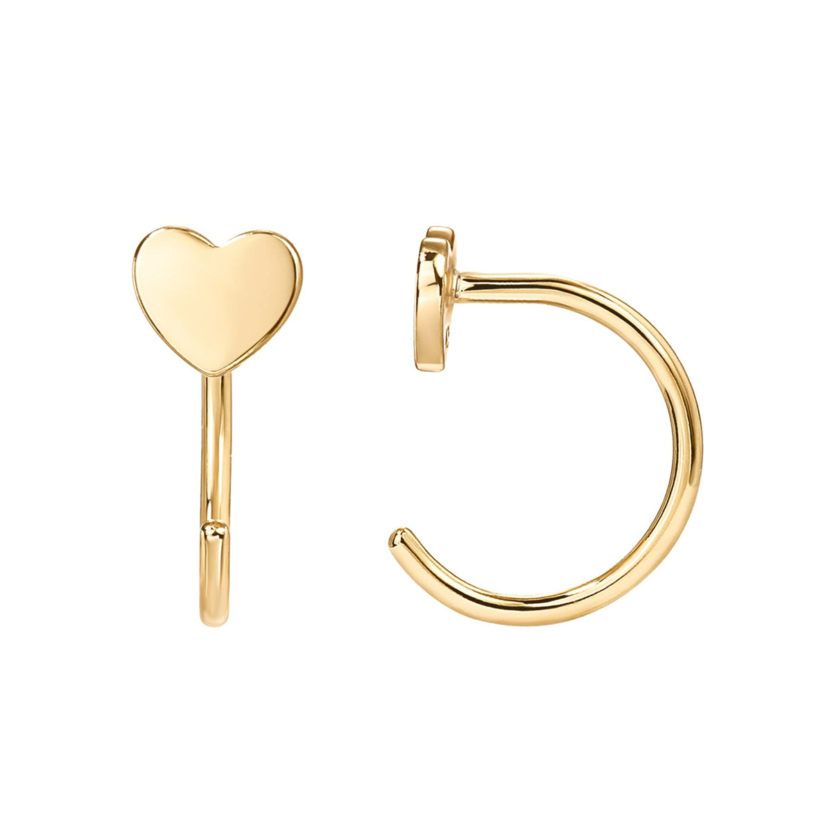 PAVOI 14K Gold Plated 925 Sterling Silver Huggie Half Hoop Earrings | Hypoallergenic Minimalist Tiny Cartilage Earring (Heart, Yellow Gold)