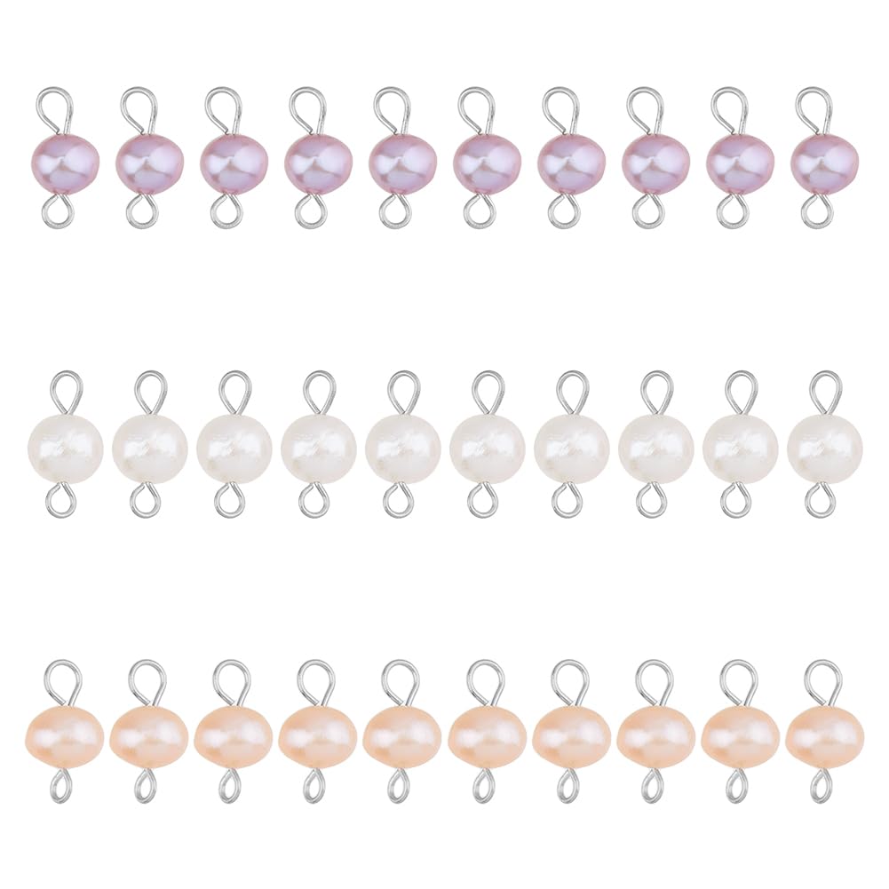 SUPERFINDINGS 30Pcs Pearl Pendant Connectors Irregular Natural Freshwater Pearl Links Pearl Bead Dangle Charms with 304 Stainless Steel Double Loops for DIY Jewelry Making, Hole: 2.5mm