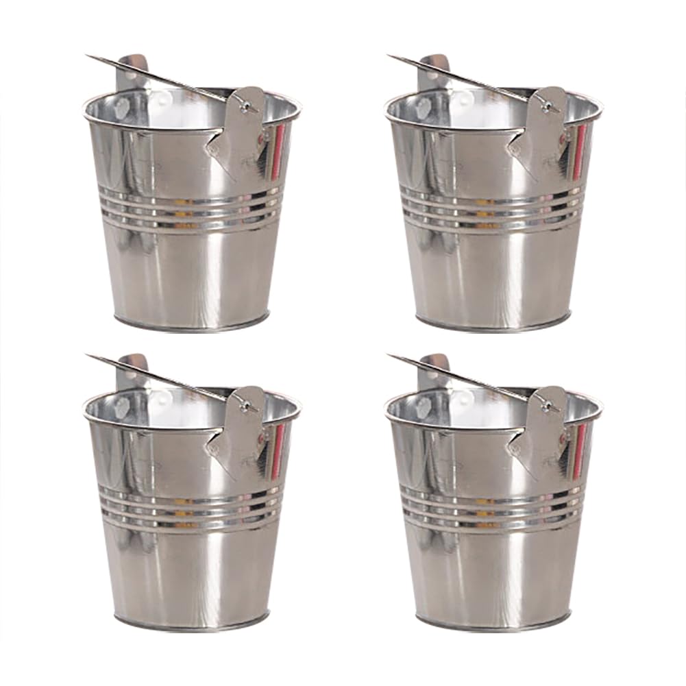 4 Pcs Small Metal Buckets Mini Galvanized Tin Pails Craft Container Buckets Party Favor Buckets Halloween Candy Buckets with Handles