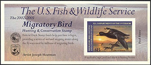 2002 $15 Black Scoter Federal Duck Stamp Self Adhesive Pane Scott RW69A