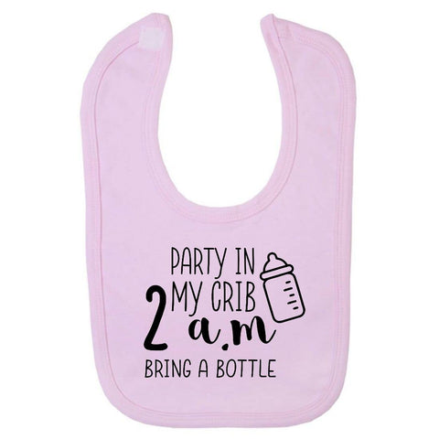Miammo Party in my crib 2am bring a bottle statement [BBY3] cotton baby bib - Pastel Pink