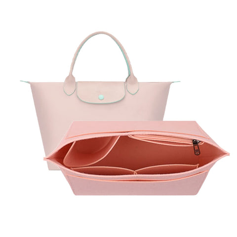 D.DUO Purse Organizer, Multi-Pocket Felt Handbag Organizer, Folding Tote Bag organizer insert for Insert Wallet Organizer for Longchamp (Pink, Medium)