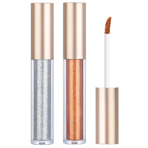 CAKAILA 2Color Gold Silver Liquid Metallic Glitter Eyeshadow Stick Set,Long LastingShimmer Gel-Based Formula,Highly Pigmented Naturing-Looking Long Lasting Waterproof Blendable