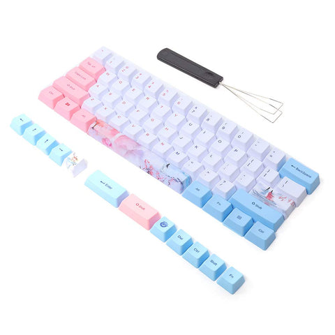 73Pcs Sublimation Keycap Pbt Keycaps Sansei Iii Universal for Mechanical Keyboard Accessory Animation Keycap Pink Keycaps (Three Lives and Three Worlds)