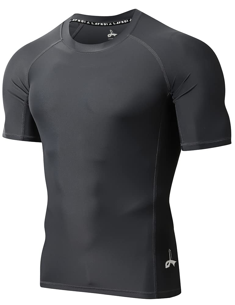 LAFROI Men's Short Sleeve UPF 50+ Baselayer Skins Compression Rash Guard (Sym Dark Grey, SM)