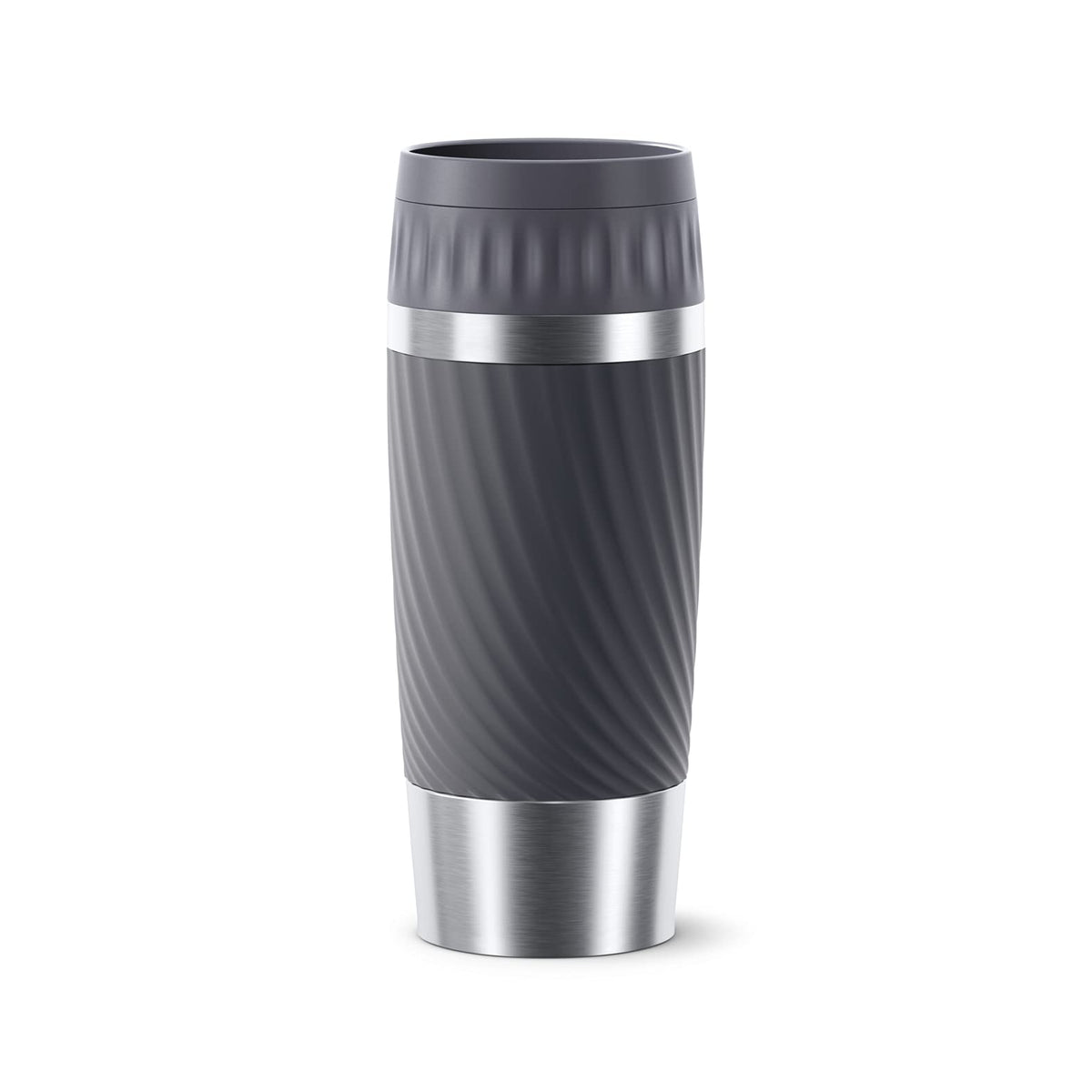 Tefal Travel Mug Easy Twist, 100% Leakproof Thermal Mug, 360Â° Drinking, Quick Press Closure, Comfort Screw, Non-Slip Base, Dishwasher Safe, BPA Free, Stainless Steel, N2011510, Anthracite Grey
