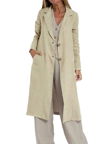 IDEALSANXUN Long Linen Blazer Women 2024 Casual Lightweight Spring Jackets Summer Blazer Midi Length Trench Coat Cardigan Tops, Khaki, XL