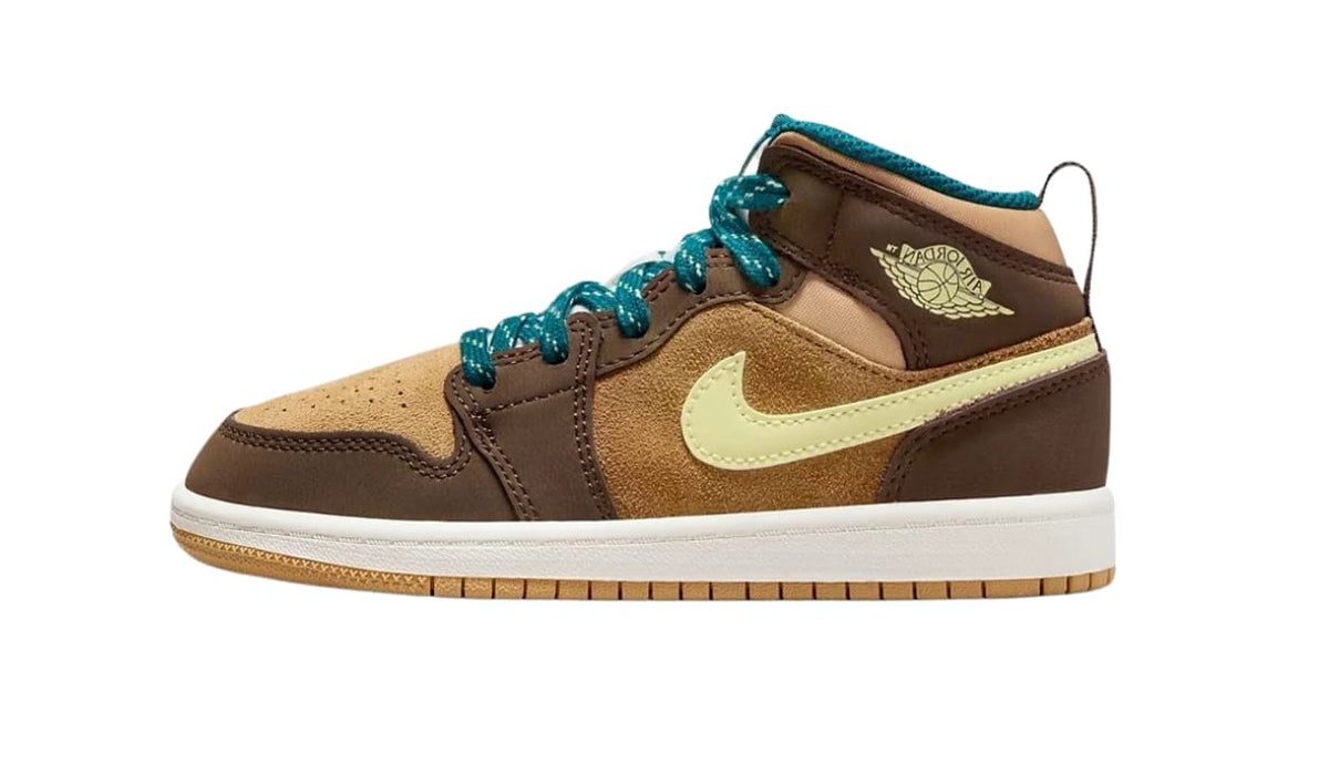 Jordan Boy's 1 Mid SE (Little Kid) Cacao Wow/Luminous Green/Ale Brown/Twine/Sail/Geode Teal 12 Little Kid M