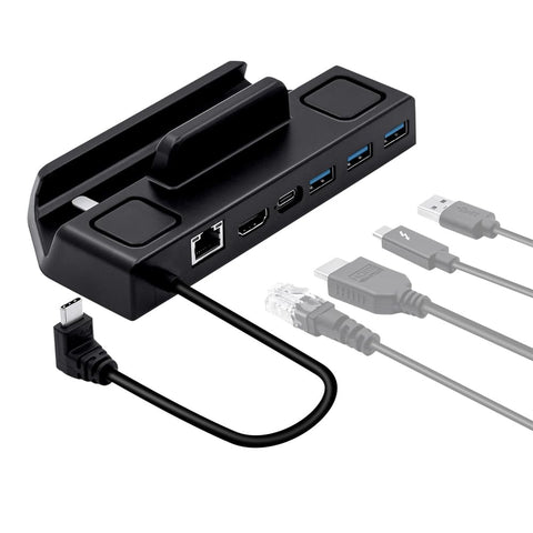6 in 1 Dock Station RJ45 LAN Port Type-C Fast Charging for Steam Deck/Switch for ROG Ally/OLED Game Console 4K (Without Network Port)