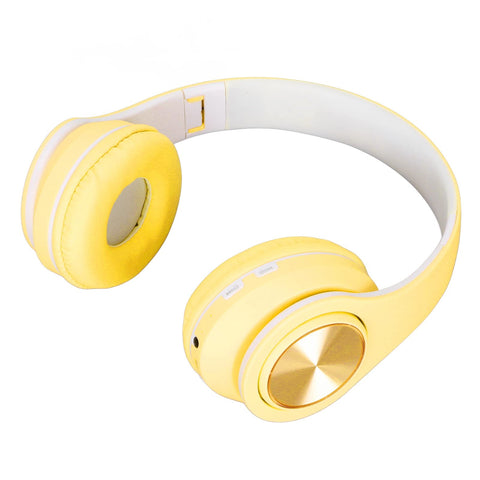 ciciglow Cat Ear PC Gaming Headset, Noise Reduction Wireless Gaming Headphone Glowing LED Light Deep Bass Foldable Headband Headphones with Soft Earmuffs (Yellow)