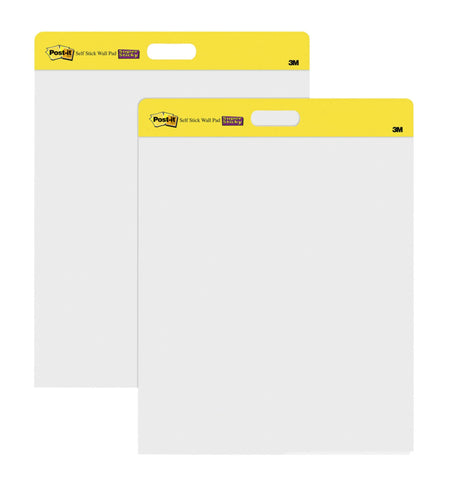 Post-it Super Sticky Self Stick Wall Pad Meeting Chart, White, 58.4 cm x 50.8 cm 20 Sheets, 2 Pads + 8 Command strips - For Brainstorming Anywhere and Keeping all Ideas Visible